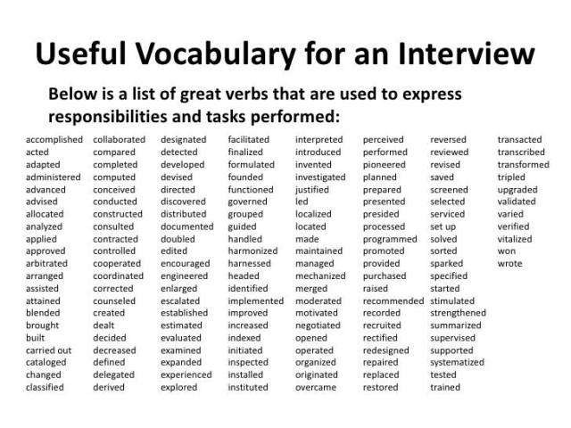 Useful vocabulary for an interview